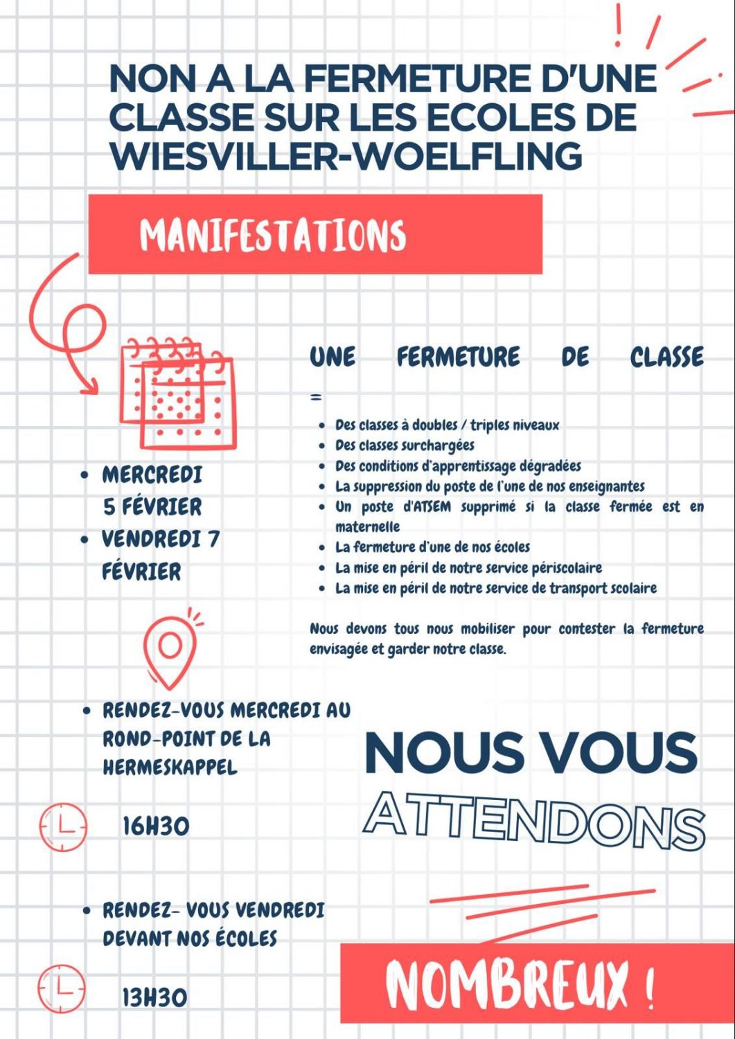 Les parents d’élèves de l’école de Wiesviller/Woelfling se mobilisent contre la fermeture d’une classe