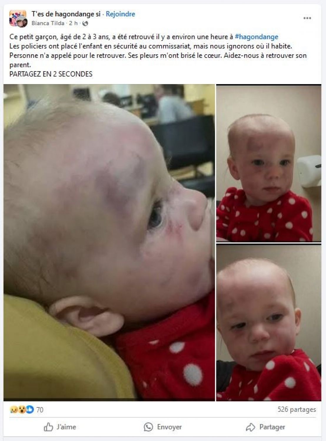 Attention à la fausse publication de bébé retrouvé à Hagondange sur les réseaux sociaux