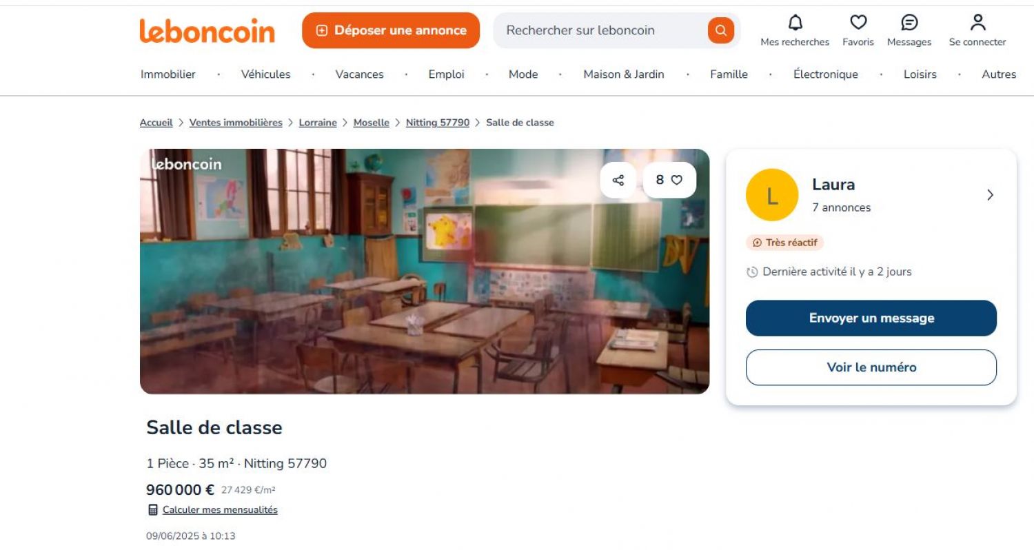 Une salle de classe est en vente sur Leboncoin dans le pays de Sarrebourg