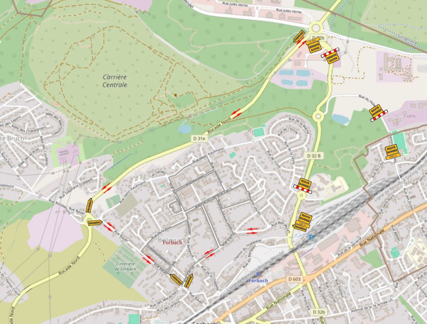 En raison des travaux d’aménagement de la piste cyclable, des routes seront fermées mercredi à Forbach