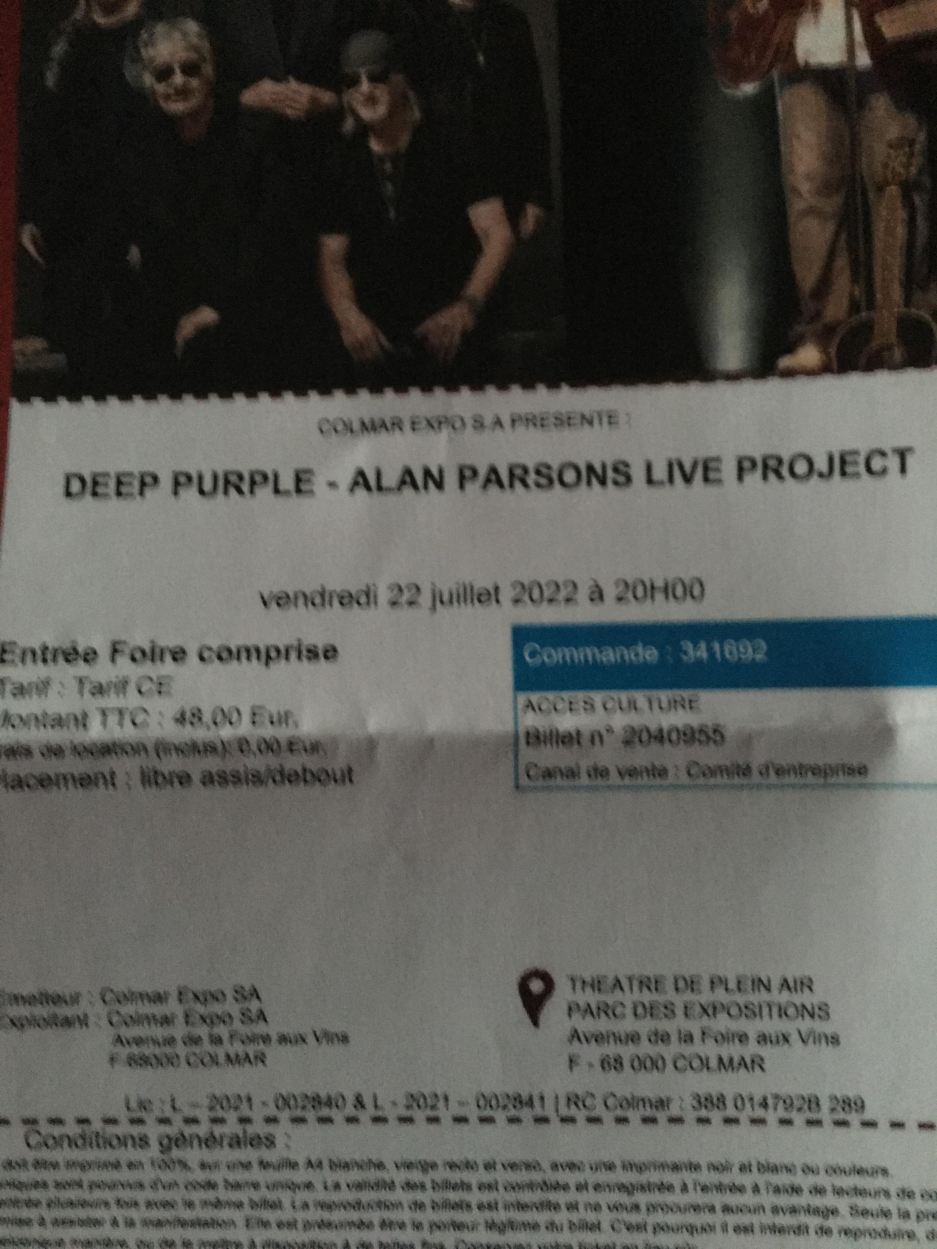 À vendre Place de concert DEEP PURPLE Radio Mélodie